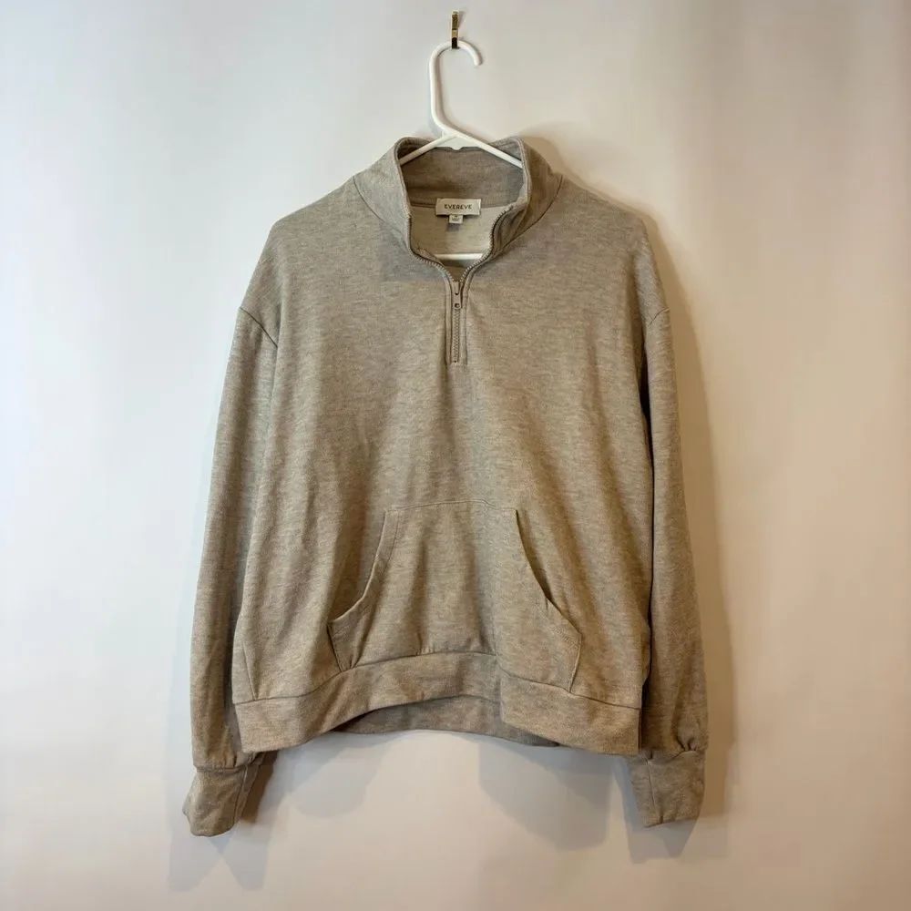 Evereve Men's Heathered Tan Quarter-Zip Pullover Medium